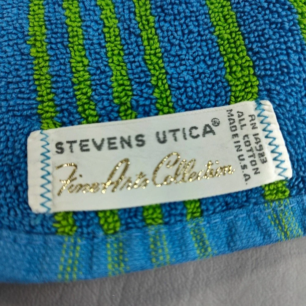Vintage MCM Stevens Utica Fine Arts Collection 5pc. Towel Set Retro Blue & Lime